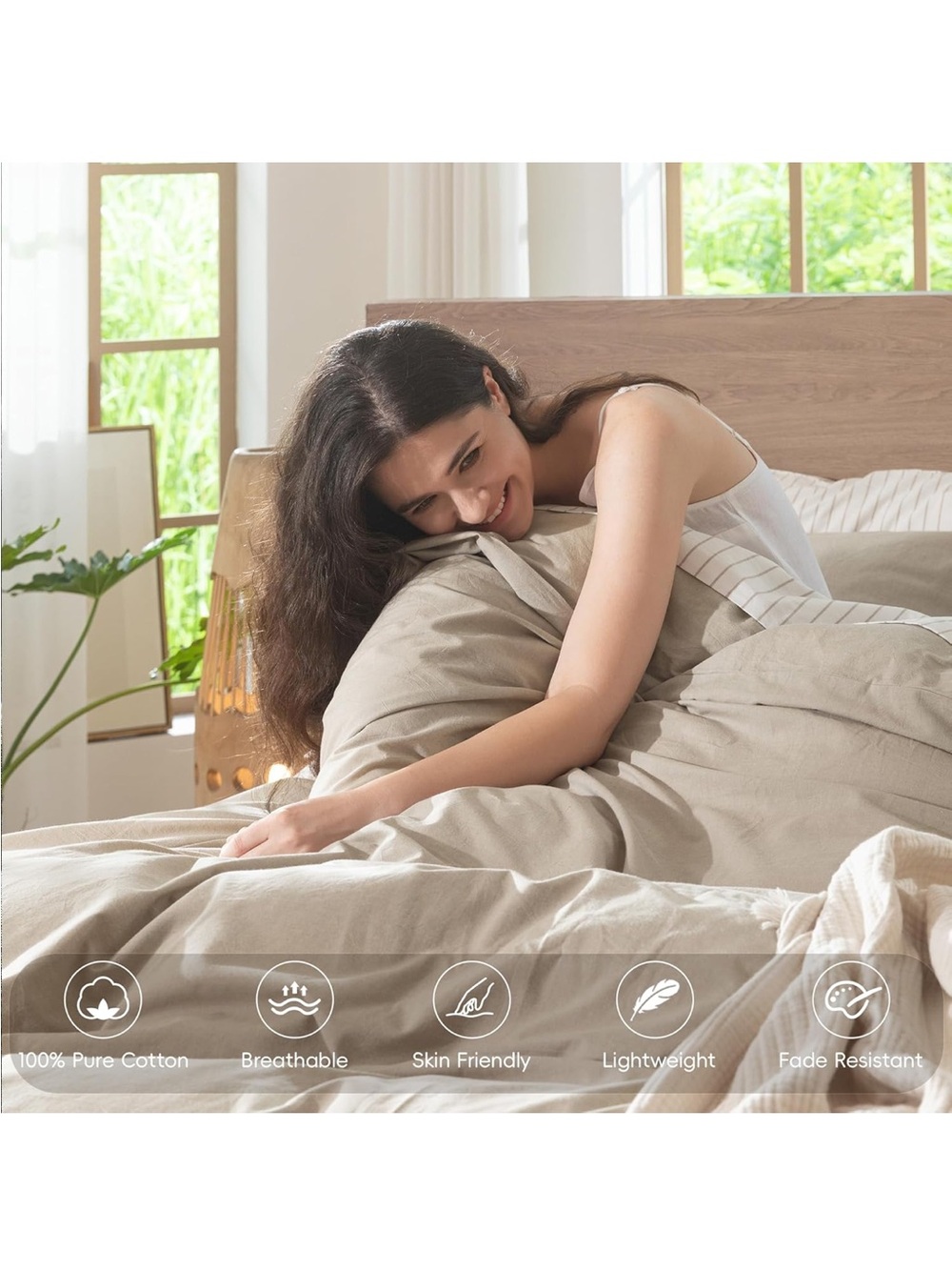 NEW MooMee Bedding Duvet Cover Set 100% Cotton Linen Like Texture. Tannish Grey - Picture 4 of 8